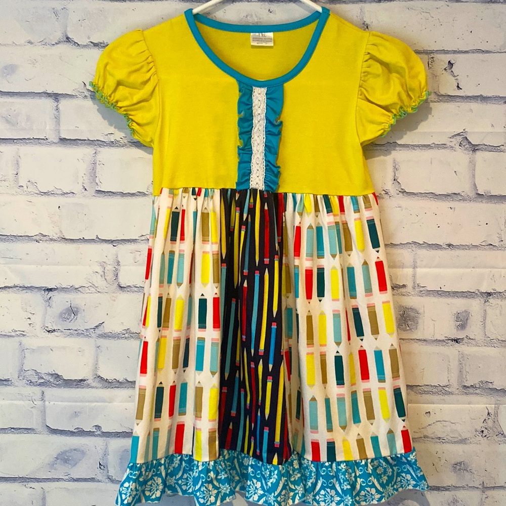 CUTE yellow and teal pencil dress! Girls 3XL (8/9)!